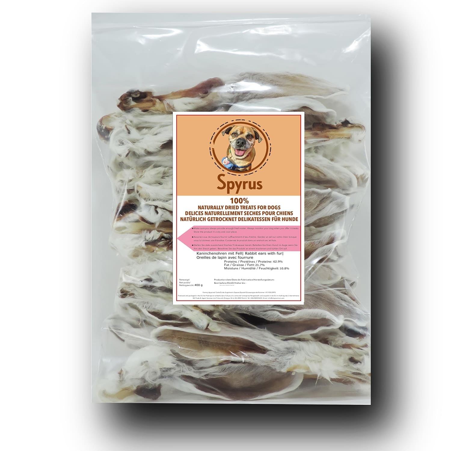 Spyrus Dried Rabbit Ears With Fur 400g